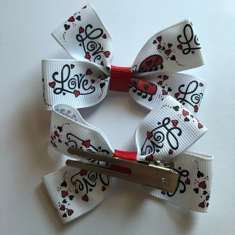 Bow pair hair bows accessories Love bug ladybug